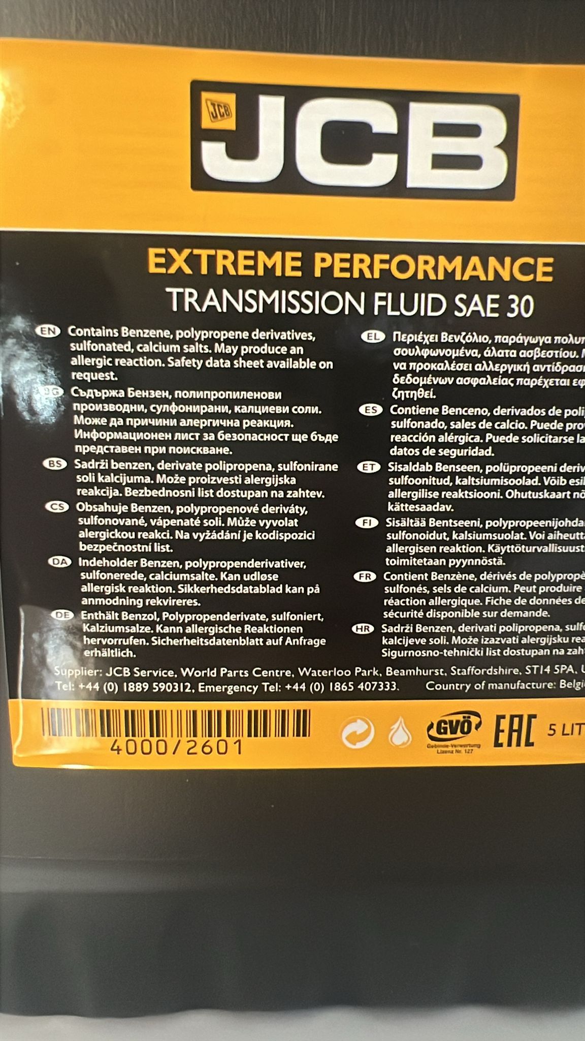 JCB EP Trans Fluid SAE 30 5L 4000/2601